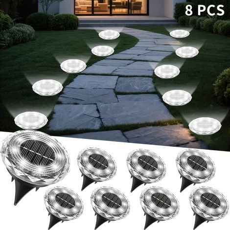 Lot de 8 lampes solaires encastrables, lampes solaires pour pelouse, balises solaires, éclairage extérieur (1/5)