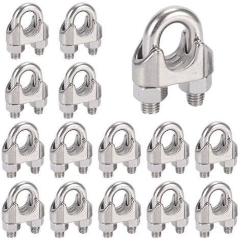 16 Pièces Serre Cable Acier M6 Serre Cable Inox 304 U Boulon Clip de Câble Métalliques pou Câble Métallique en Acier de 6 mm Corde