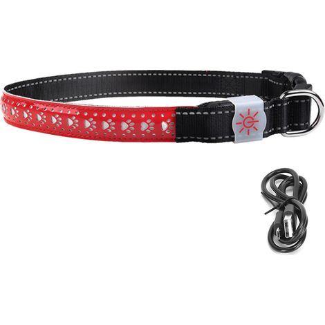 Collier de sécurité lumineux LED réglable et rechargeable pour animaux de compagnie (chat, petit chien, rouge, taille L), chargement USB. Convient aux chats et petits chiens. (1/5)