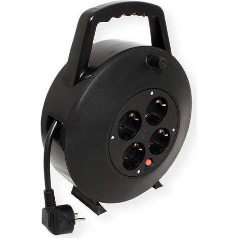 Bachmann 393.002 - Regleta redonda de 4 enchufes con recogedor de cable, color negro