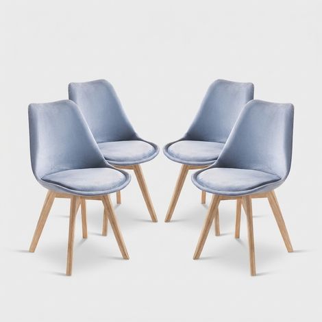 Set 4 sedie in velluto stile scandinavo da soggiorno cucina Smart Soft - Azzurro