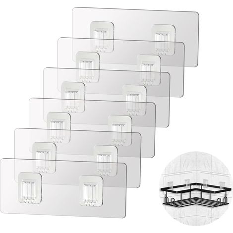 Lot de 6 crochets adhésifs de rechange pour étagère de douche, crochets adhésifs d'angle transparents 6 x 14 cm, pour salle de bain, cuisine (pour étagère de douche à bande métallique) (1/5)