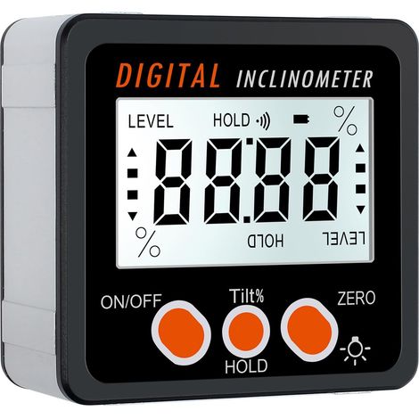 Digitaler Neigungsmesser, magnetischer Winkelmesser, 4 x 90 °, wasserdicht, IP54, Digitalanzeige, Winkelmesser, hintergrundbeleuchtetes Display mit Batterie und Schraubendreher für präzises Holzschnei