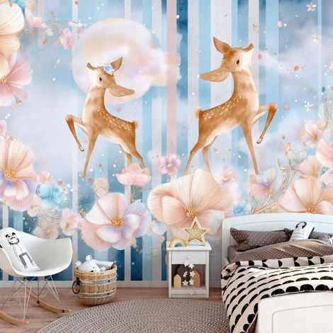 Fototapete Rehe Blumen, für Kinderzimmer, 150 x 105 cm – Komplettset inkl. Kleister & Anleitung (1/5)