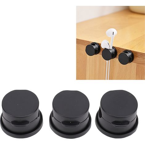 3-teiliges Set magnetischer Kabelclips – Stark haftende Kabelorganisatoren für Büro, Zuhause und Auto, schwarzes ABS-Material, 360° drehbar, USB-kompatibel (1/5)