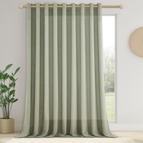 Rideau Voilage Effet Lin Vert Sauge Grande Largeur 300x240 CM, 1 Pièce, Rideaux Voilage Intérieurs Translucide Rideau Voile à Oeillets Beau pour Chambre Enfant Salon Salle a Manger (1/5)