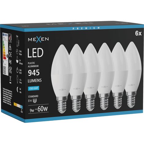 Mexen Nova 6x Ampoule LED E14, C37, 9W, Froide - 6500K, 945 lm - L102-E14-0965-01x06 (1/3)