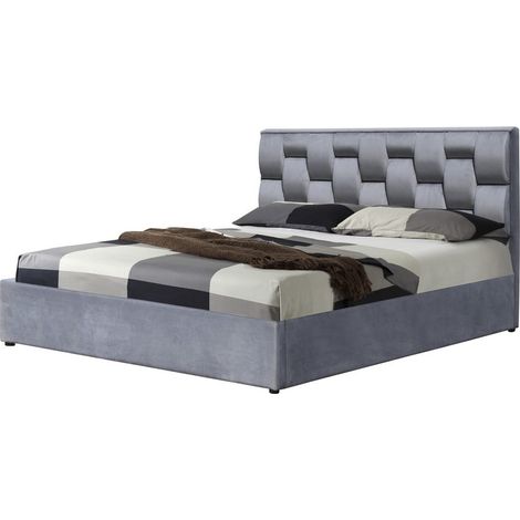Lit 160 x 200 cm en velours gris avec coffre de rangement Serenity (1/3)