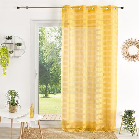 Homemaison – Voilage à rayures jaune 140x240 cm – 100% polyester – 8 œillets ronds argent – Lavable en machine à 30°