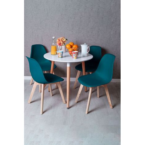 Descuento extra - Conjunto Mesa Tower Redonda 80 cm Blanca y Pack 4 Sillas Kelen - Verde azulado (1/5)