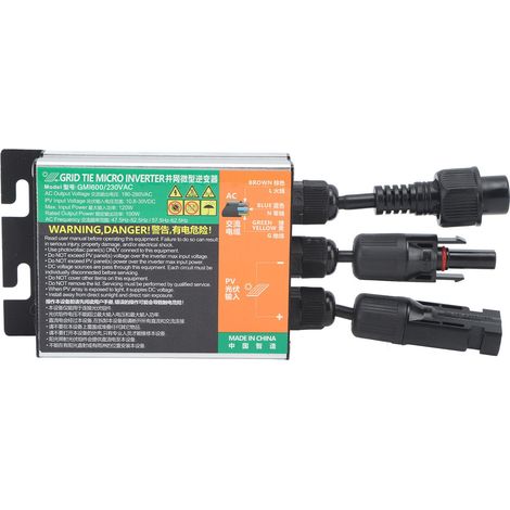 Onduleur solaire sinusoïdal 600 W raccordé au réseau, en alliage d'aluminium, avec protection contre les surtensions, pour panneaux solaires (220 V CA). (1/5)