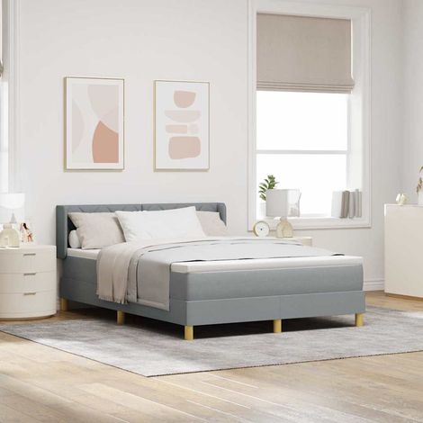 Lit Ă ressorts avec tĂŞte de lit Gris clair 200 x 140 cm tissu (1/5)