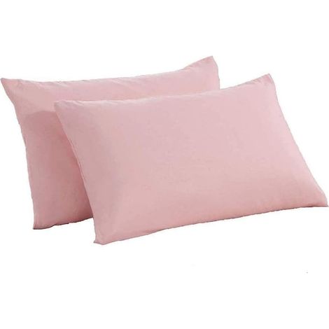 Pillowcase 51 x 66 Cotton, Set of 2 Pink Pillowcases without Zipper, Anti-mite Pillow Cover for Families Hotels Soft Comfortable