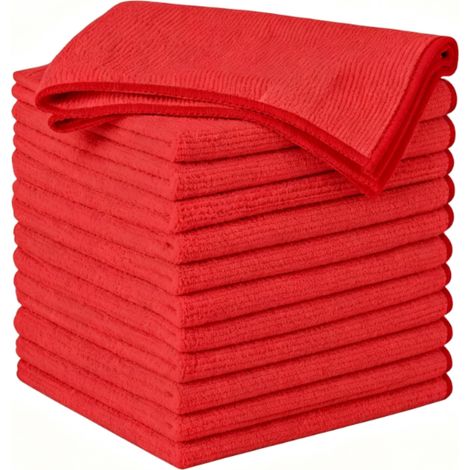 12 rote Mikrofasertücher, streifenfreies Wischen, 30 x 30 cm, für Auto, Küche und Bad (1/5)