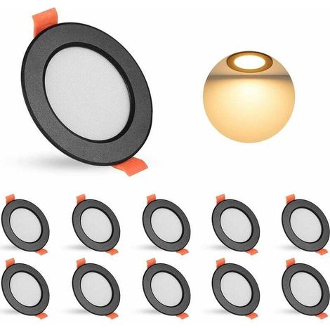 Encastré au mur et au plafond LED Downlight Noir, 10 x 5W LED Encastré au plafond Downlight 450lm AC 85-265V Plafonnier rond Plafonnier encastré 3000K Lumière chaude Taille : Ø8030mm (1/3)