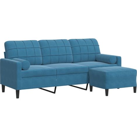 Canapé à 3 places,Sofa pour Salon,Banquette avec repose-pieds Bleu 180 cm Velours CFW704865