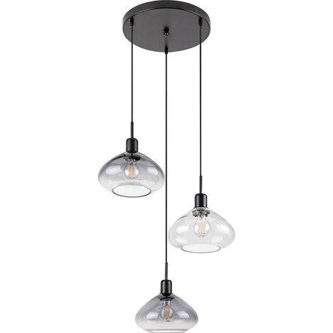 Lampada sospesa Dvora Metal Matt Black Glass Transparent E27 3 x Max.40W H: 150 cm Ø22cm Dimmabile (1/5)