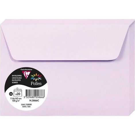 Enveloppe - CLAIREFONTAINE - Pollen - 120g - 114x162 mm - Violet - Paquet de 20