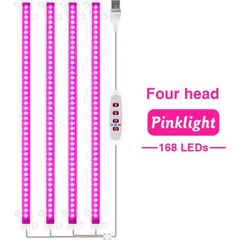 Lampes de croissance pour plantes Lampe de croissance LED à spectre complet (4 têtes, rose) USB 5V pour plantes d'intérieur, semis et serres (Fitolampy). (1/5)