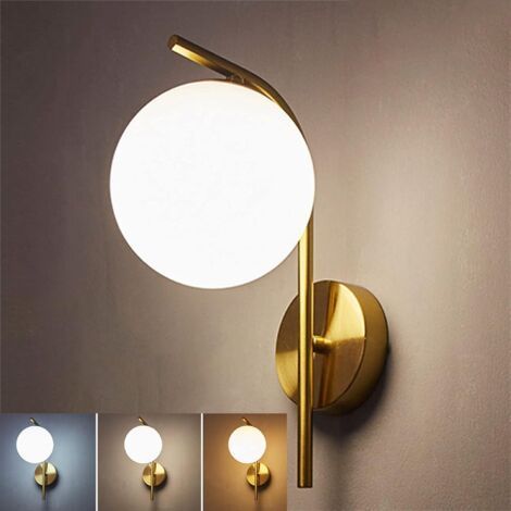 Applique murale moderne en verre et fer doré – Abat-jour boule 20 cm – Lumière douce pour chambre et salon – Installation facile-Karteo (1/5)