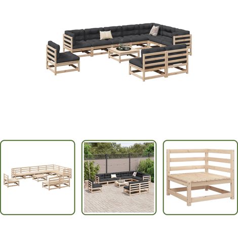 Canapé d'angle -  Salon de jardin 11 pcs bois de pin massif (1/5)