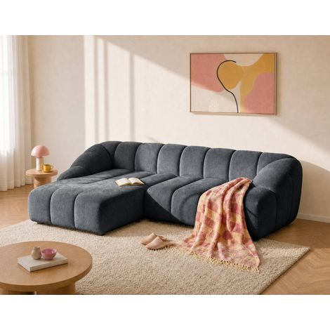Ava - canapé d'angle gauche 4 places en velours texturé - gris anthracite (1/5)