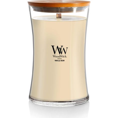 Grande bougie parfumée en forme de sablier  Vanille  avec mèche crépitante  Longue durée de combustion : jusqu'à 130 heures  Cadeaux pour femmes (1/5)