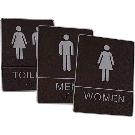 12 panneaux de signalisation pour toilettes hommes et femmes, en acrylique noir, destinés aux lieux publics. (1/5)