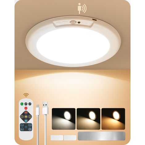 Plafonnier LED sans Fil avec Détecteur de Mouvement Lampe à Détecteur de Mouvement Intérieur Alimantée par Batterie, avce Télécommande, pour Couloir, Escalier, Placard (1/5)