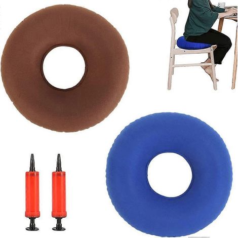 Lot de 2 coussins de siège en forme de donut, coussins de siège gonflables en anneau, coussins de siège gonflables avec pompe, coussins pour voitures, canapés, bureaux et fauteuils roulants 39 cm (Ble (1/5)