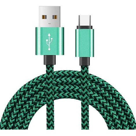Vert Cable Phone Chargeur Phone[2M] Nylon Tressé Câble USB Charge Rapide Câble Phone pour Phone Type - cordon de chargement de 2 mètres (1/3)