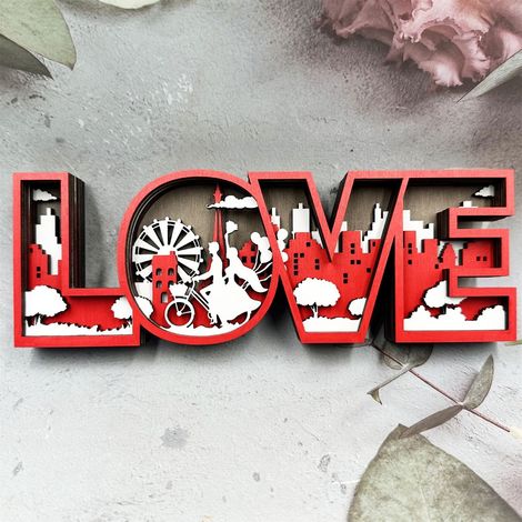 Ornement En Bois 3D - Coeur Décoratif Pour Intérieur - Idéal Pour Anniversaire De Mariage Ou Saint-Valentin - 1 Pièce (1/5)