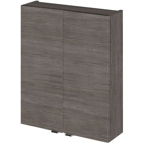 Hudson Reed Fusion Compact Anthracite Woodgrain 500mm Wall Hung 2 Door Storage Unit - OFF555 (1/4)