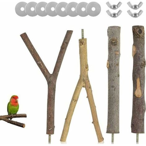 [JAMAIS UTILISÉ]Ahlsen 4 Pièces Perchoir pour Oiseaux, Perchoirs pour Cage à Oiseaux, Jouets Oiseaux en Bois, Jouets pour Perruches Accessoires, 2 Forme, avec 8 Rondelles et 4 Vis Papillon, pour Perro (1/4)