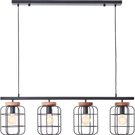 Brilliant Lampe Gwen Pendelleuchte 4flg schwarz stahl/holz Aluminium schwarz 4x A60, E27, 40 W (1/5)