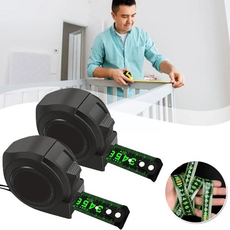 2 Ruban Mesure Acier Autobloquant Fluorescent Noir 5M-25MM Précision Haute Résistance Chutes (1/5)
