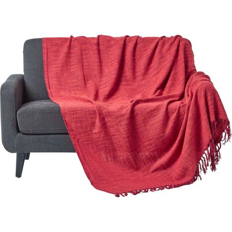 HOMESCAPES Nirvana Slub Cotton Orange Throw, 150 x 200 cm