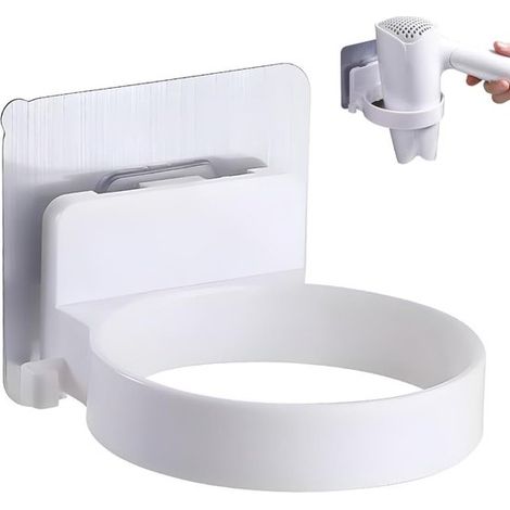 Supporto per asciugacapelli, organizer da bagno, non richiede foratura, 89 x 68 x 6 cm, bianco (1/5)