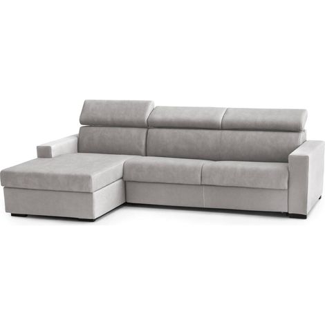 Talamo Italia - Divano fisso con penisola Akela, Sofà ad angolo con chaise longue sinistra in tessuto, Braccioli standard, 100% Made in Italy, Cm 280x95h85, Grigio