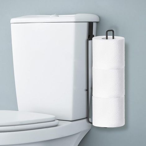 Porte-rouleaux de papier toilette à trois rouleaux, à fixer au-dessus du réservoir de toilette en acier inoxydable (fixation murale), noir (1/5)