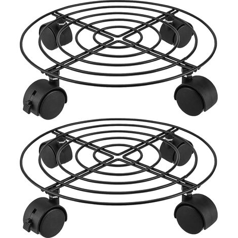 Lot de 2 supports de plantes ronds en métal avec roues de 27 cm de diamètre - Support de plantes en pot robuste pour l'intérieur et l'extérieur - Charge maximale : 50 kg - Noir (1/5)