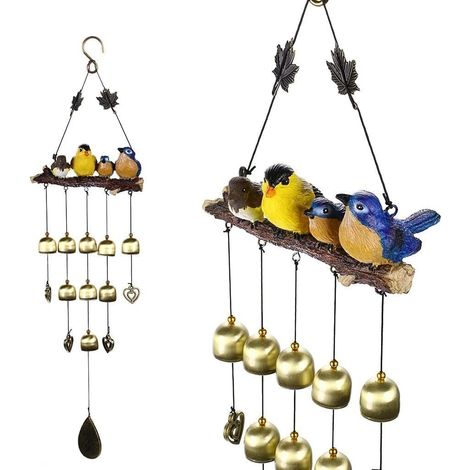 Carillon éolien suspendu en résine avec clochette d'oiseau – convient aux jardins et aux balcons. (1/5)