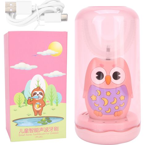 Brosse à dents électrique enfant en U rechargeable, étanche IPX7, rose, lot de 1, pour enfants. (1/5)