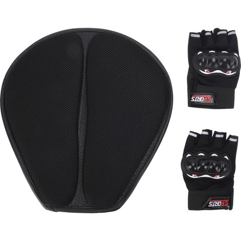 Ensemble coussin de siège de moto et gants demi-doigts, coussin de confort ventilé pour les longs trajets, accessoires d'équipement de conduite toutes saisons (1/5)