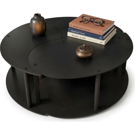 Gignese Couchtisch-Set, 3-teilig, 3 Fächer, rund, 70x70x38h cm, Schwarz