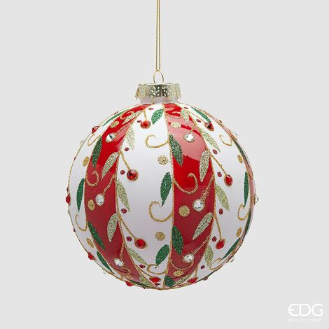 EDG Enzo De Gasperi Addobbo Palla Fascie Vischio di Natale D 12 Cm White Red