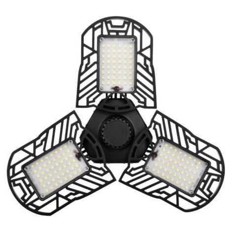 BUNTHAUS Éclairage de Garage à Coquille Noire LED 60W, Ampoule de Plafond Déformable E26 / E27 avec 3 Panneaux Réglables, pour Garage Atelier Entrepôt Sous-sol Couloir Stade(Lumière Blanche Chaude)