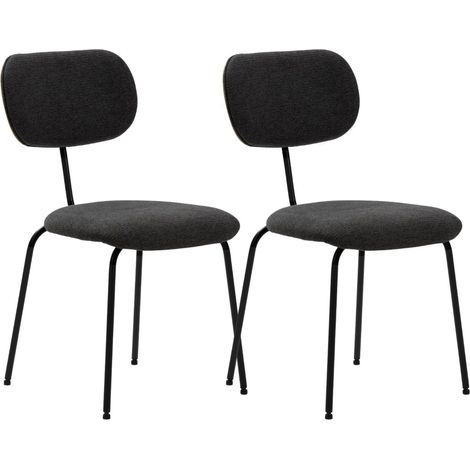 Lot de 2 chaises tissu maille douce noir arrière dossier bois pieds métal noir - DARLENE (1/5)