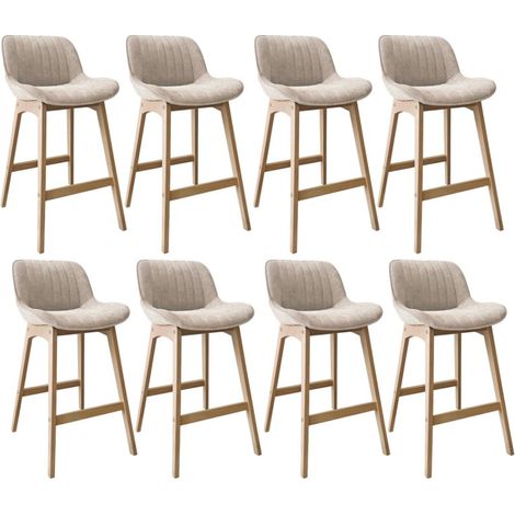 Lot Tabourets NORDEN Chêne et Velours Côtelé H75cm  Lot de 8