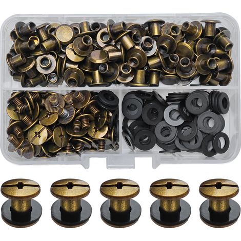 90 Kits Vis Chicago Screws,M56mm Vis de Livre,Rivet a Visser de remplacement en métal pour sacs, livres, colliers, sacs à dos, laisses de chien, laisses (Bronze) (1/5)